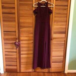 ABS Burgundy off the shoulders split thigh high